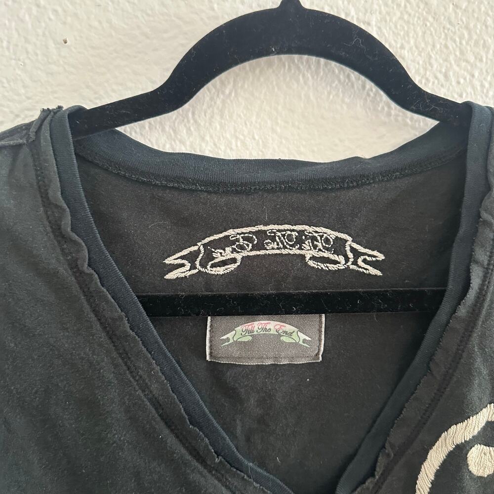 Till The End 90s Embroidered Butterfly V-Neck Long Sleeve Top Black Size Large - Picture 2 of 7